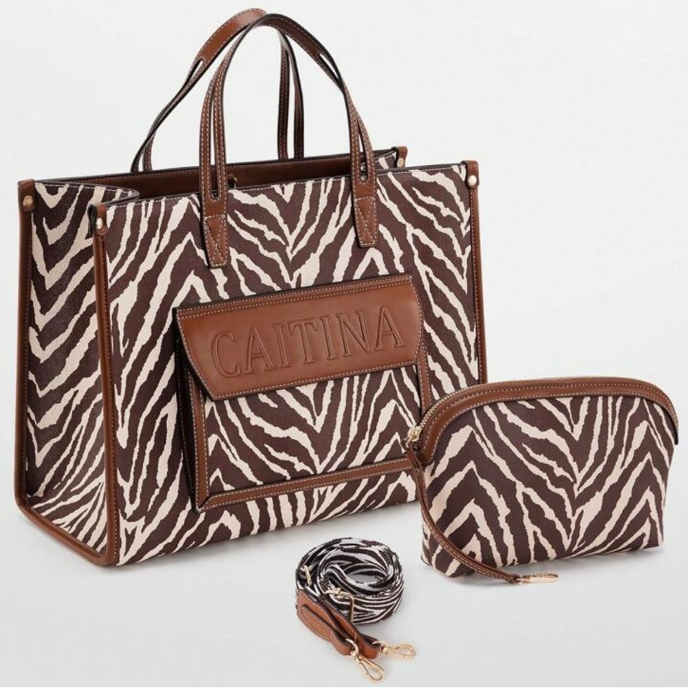 NWT Brown Zebra Print Women's Bag Set - Picture 3 of 8
